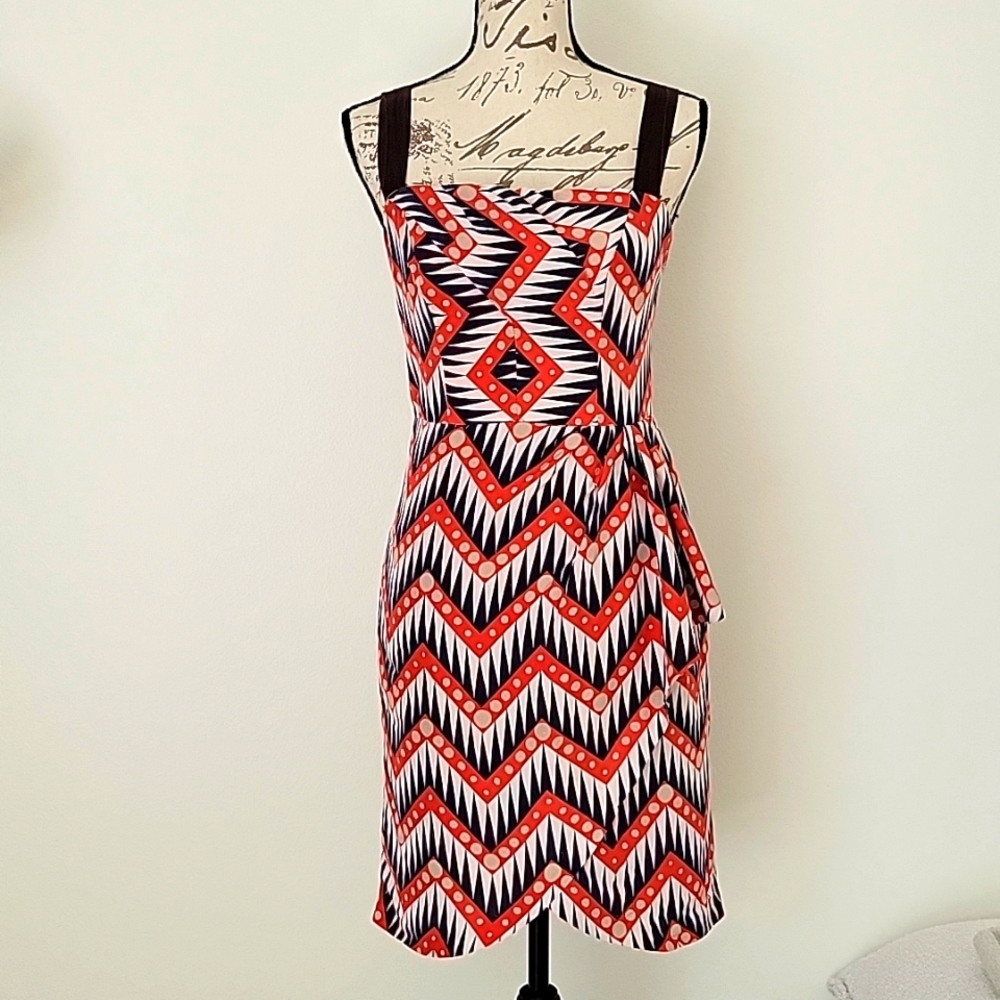 Milly Geo Print Knee Lenght Silk Pop Dress Size 4 😍